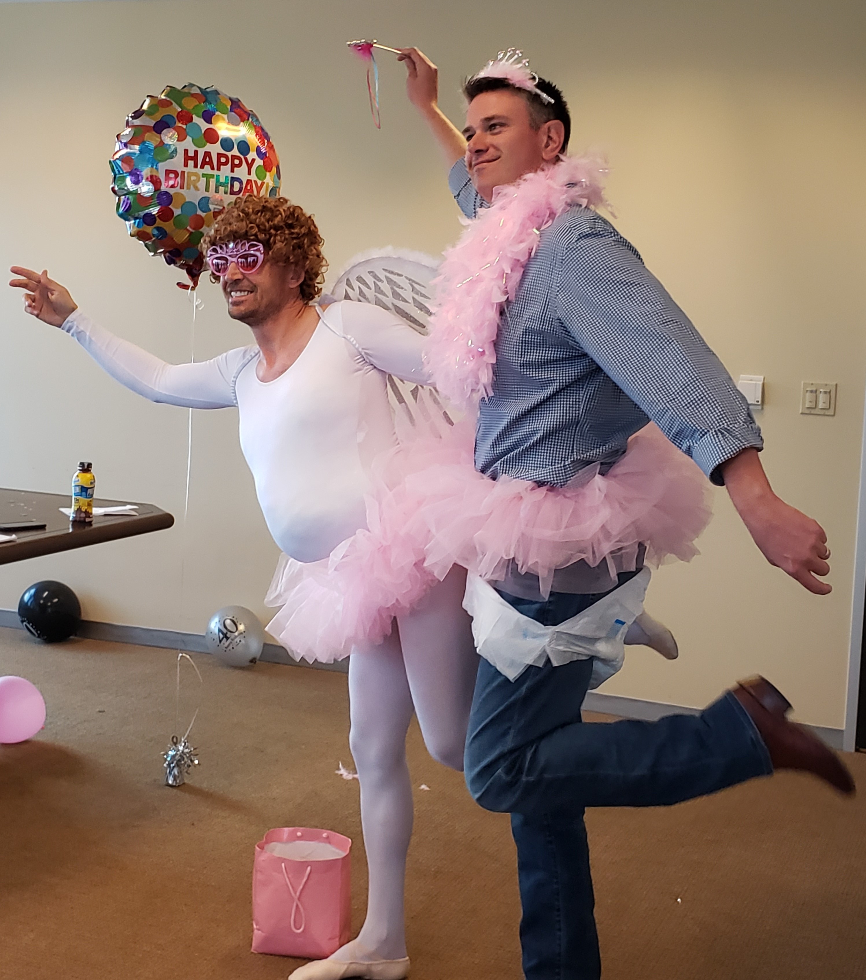 Hairy Fairy singing telegram character performing for a Dallas Fort Worth surprise