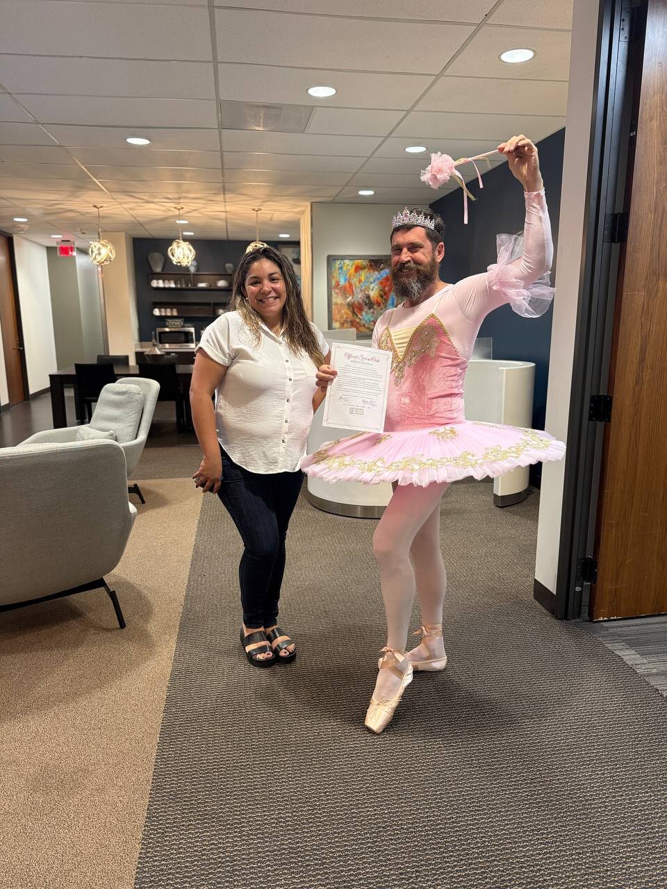 Bearded Ballerina certificate photo used to illustrate Dallas-Fort Worth bookings