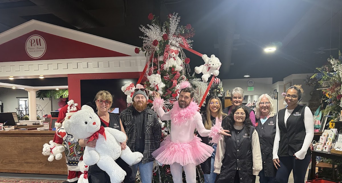 The Bearded Ballerina at Precious Memories Florist with staff in Dallas TX