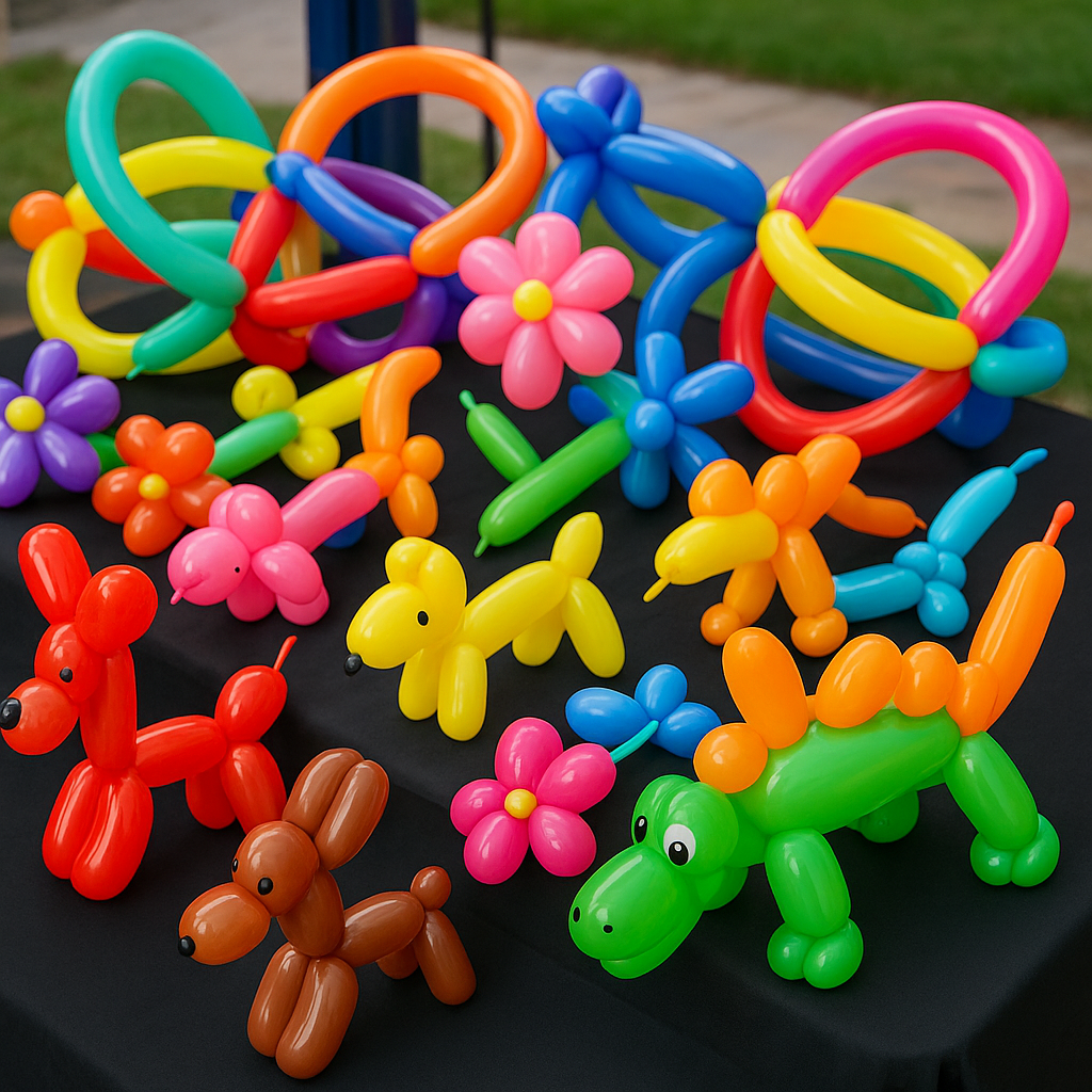 Colorful balloon animal creations at Dallas event