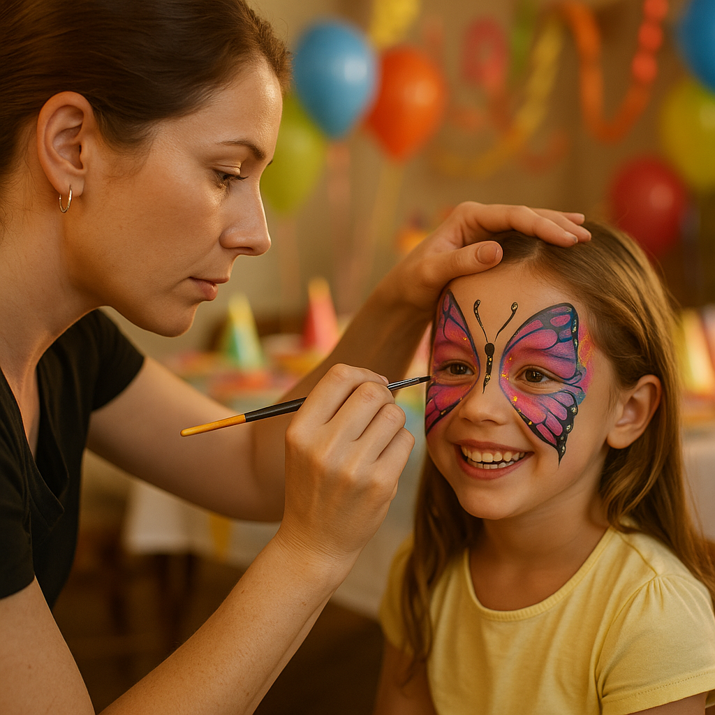 Professional face painter at Dallas birthday party