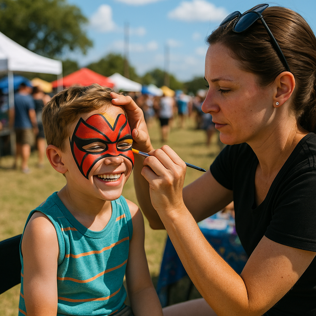 Professional face painter for DFW school carnival entertainment outdoors