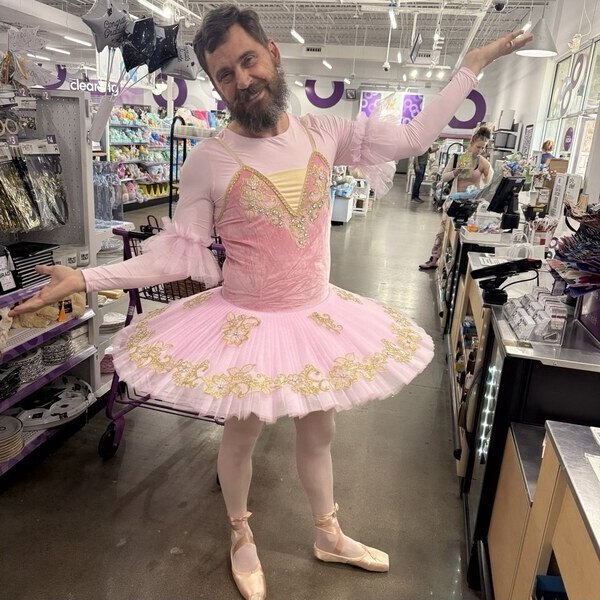 Archive pink-tutu Bearded Ballerina image used on the Fort Worth booking page