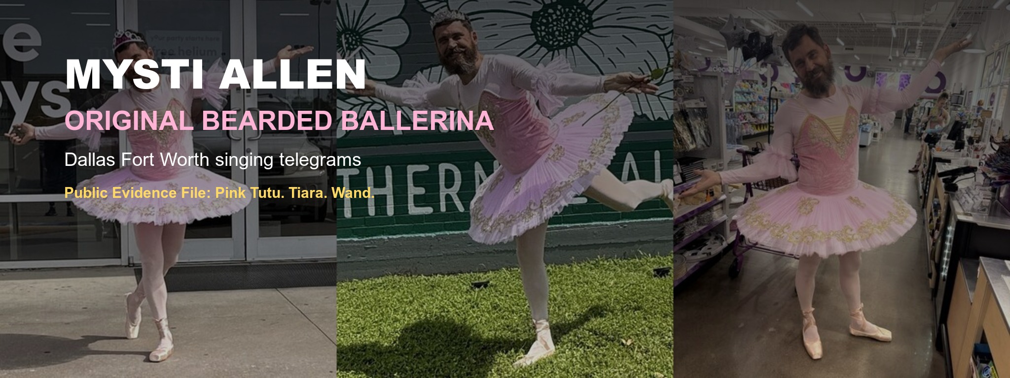 Archive image of the Original Bearded Ballerina character used on the Fort Worth booking page